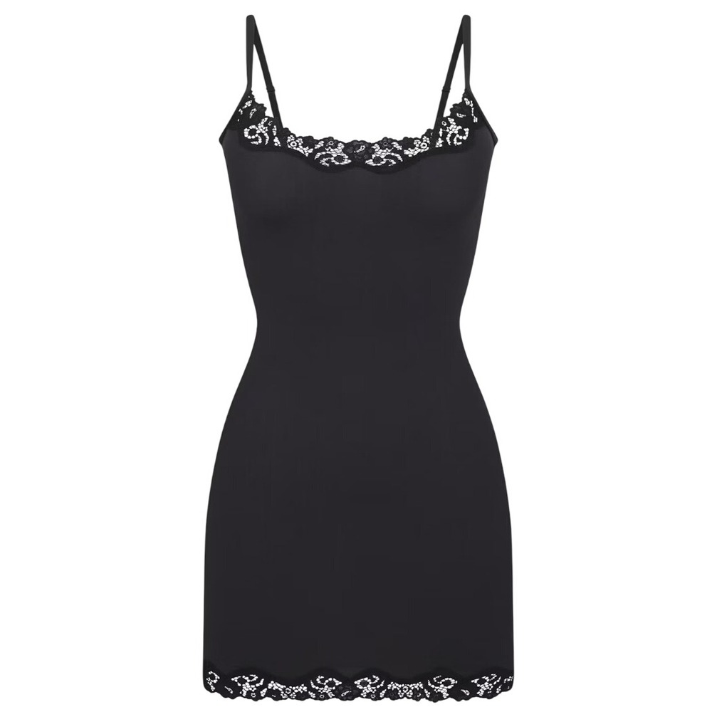 Skims Fits Everybody Lace Slip Dress Onyx Black Small DR-MIN-9270W